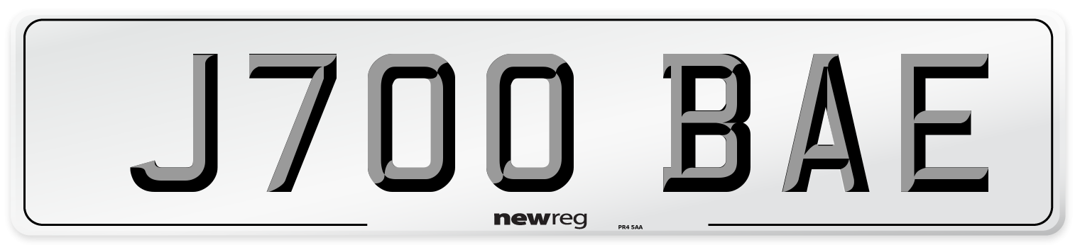 J700 BAE Number Plate from New Reg